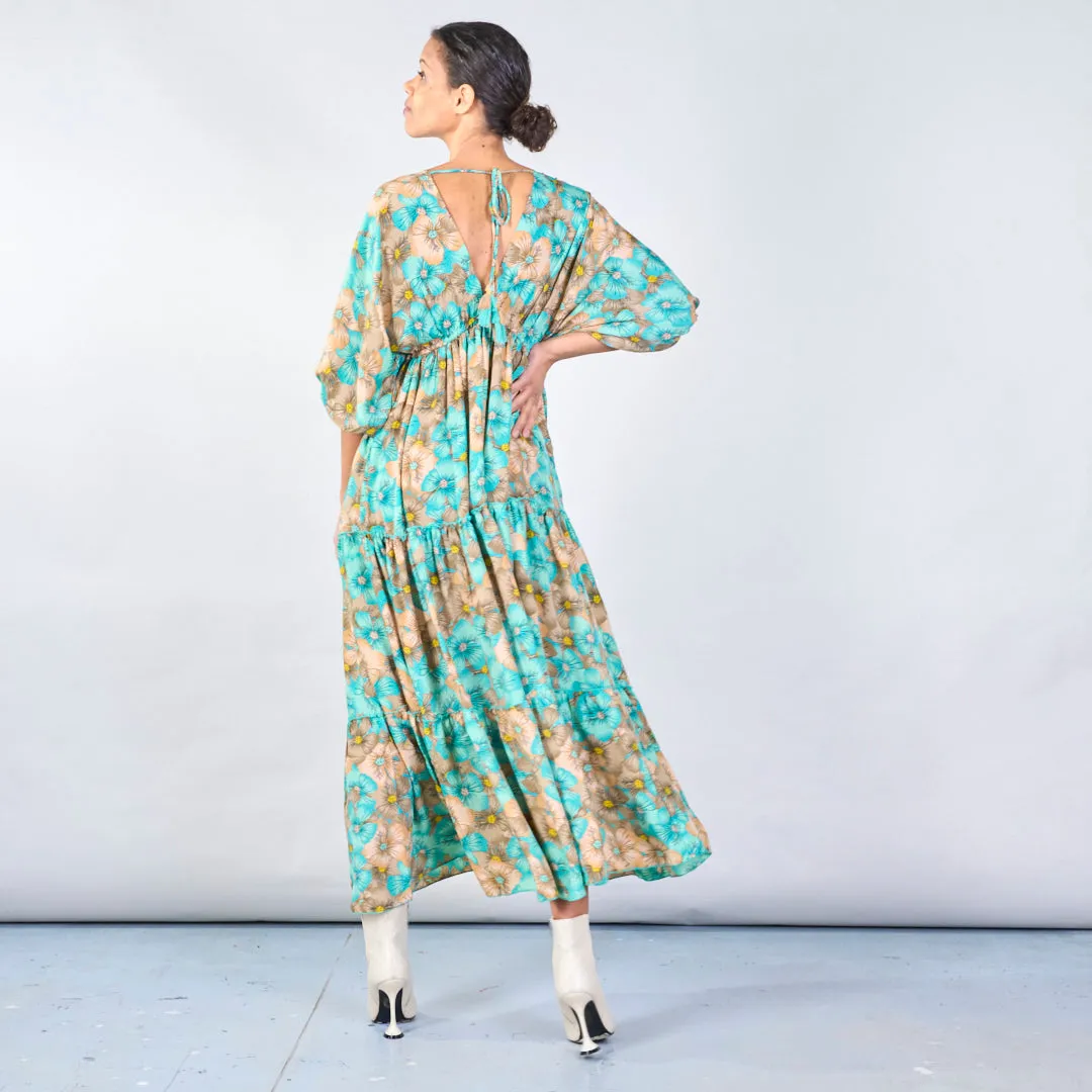 Floral print maxi dress with tie-back waist wholesale