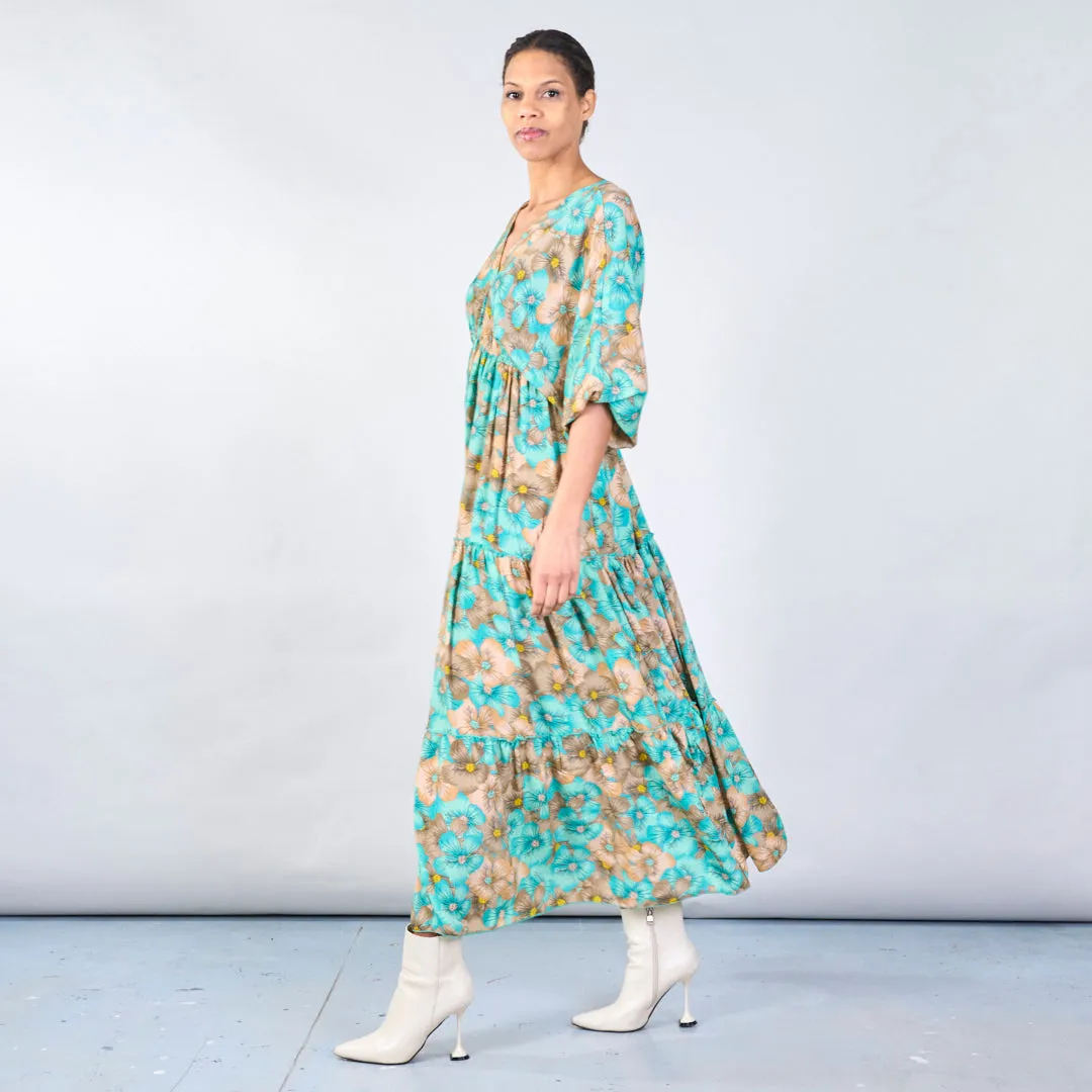 Floral print maxi dress with tie-back waist wholesale