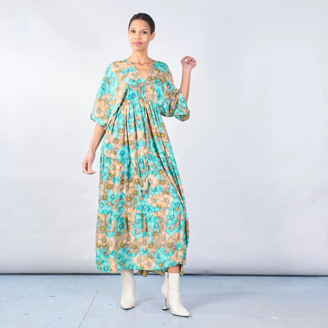 Floral print maxi dress with tie-back waist wholesale