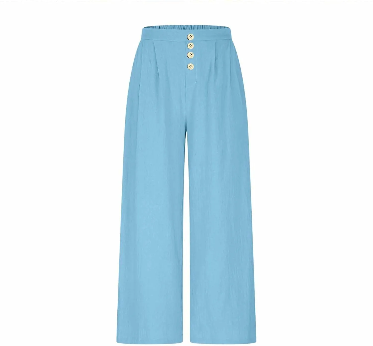 Flowy Pants for Women Summer Cotton Linen Wide Leg Palazzo Pants Beach Casual Button Down Trouser with Pockets