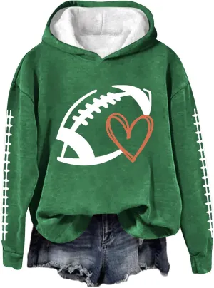 Football Game Day Womens Apparel Game Day Heart Football Graphic Hoodies Pullover Crew Neck Long Sleeve Shirts