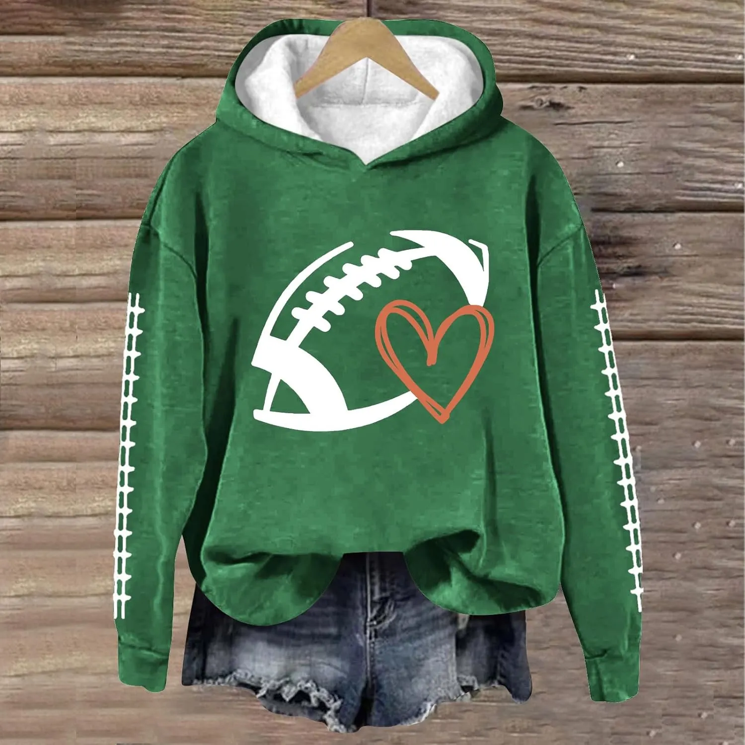 Football Game Day Womens Apparel Game Day Heart Football Graphic Hoodies Pullover Crew Neck Long Sleeve Shirts