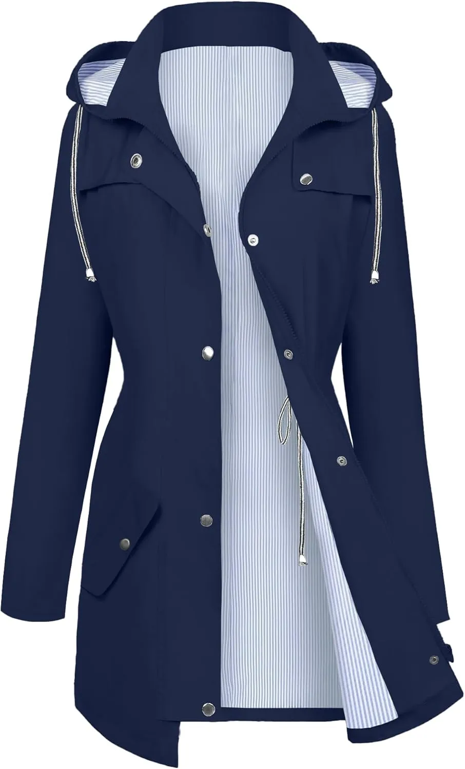 FOREYOND Plus Size Rain Jacket for Women with Hood Long Waterproof Windbreaker Outdoor Travel Trench Coats with Pockets