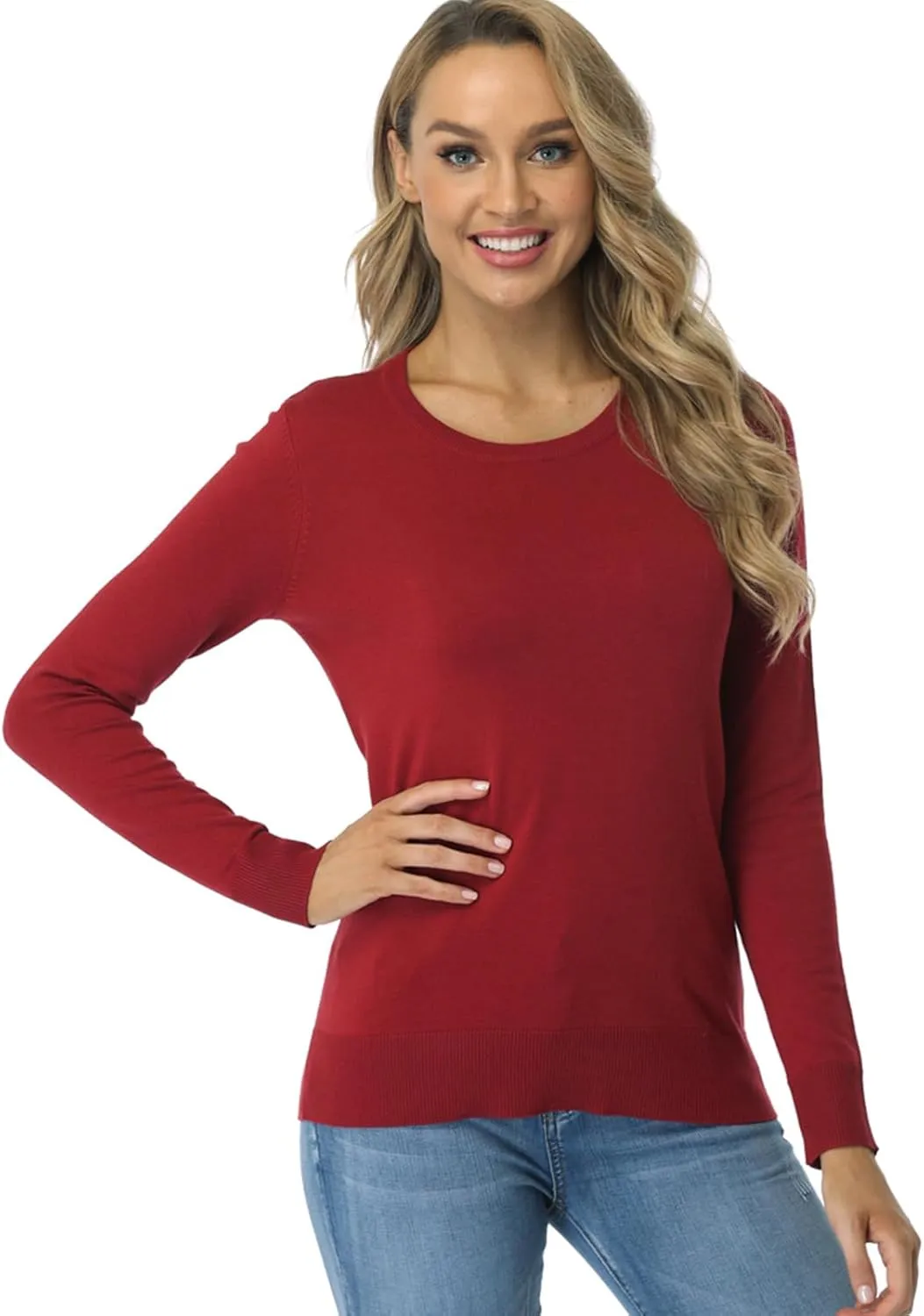 Fuinloth Women's Sweater, Lightweight Crewneck Long Sleeve Pullover