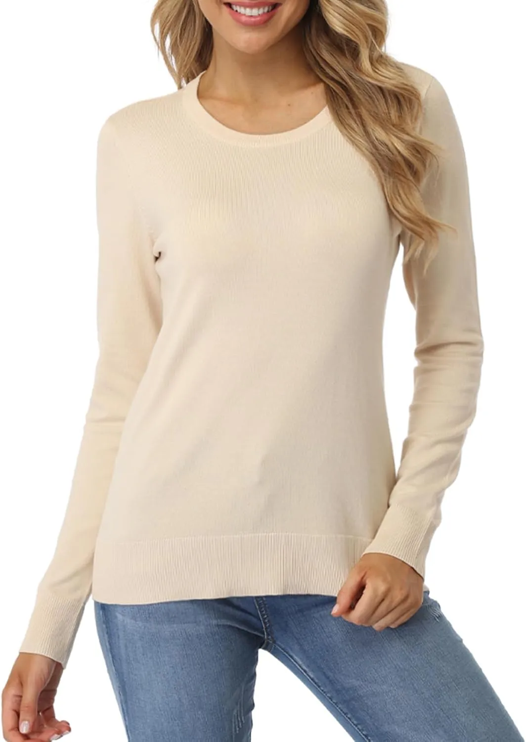 Fuinloth Women's Sweater, Lightweight Crewneck Long Sleeve Pullover