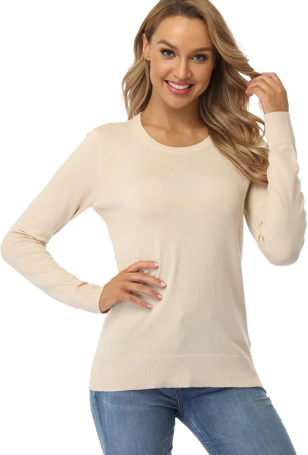 Fuinloth Women's Sweater, Lightweight Crewneck Long Sleeve Pullover