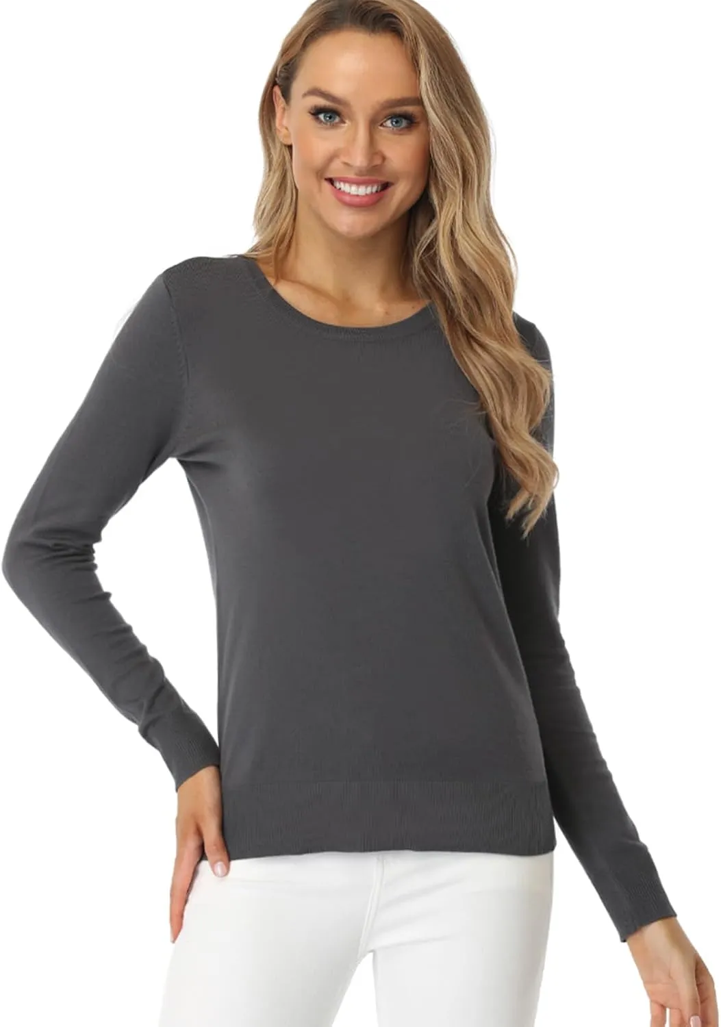 Fuinloth Women's Sweater, Lightweight Crewneck Long Sleeve Pullover