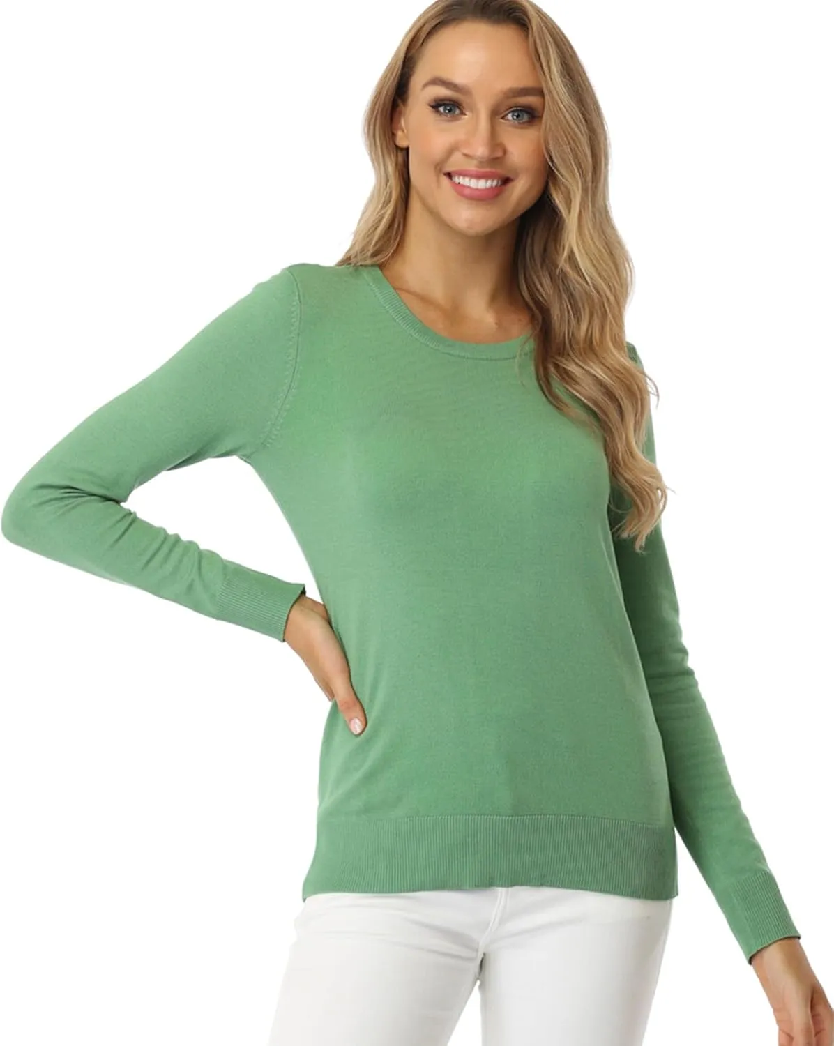 Fuinloth Women's Sweater, Lightweight Crewneck Long Sleeve Pullover