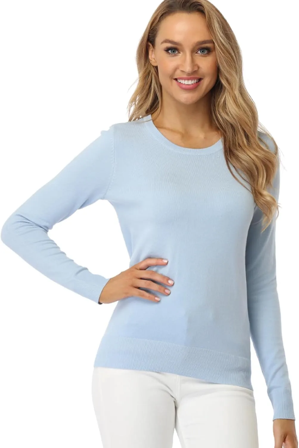 Fuinloth Women's Sweater, Lightweight Crewneck Long Sleeve Pullover