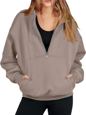 Funnel Neck Half Zip Sweatshirt Women Oversized Thumb Hole Fleece Pullover Lightweight Y2k Zip Up Comfy Hoodie