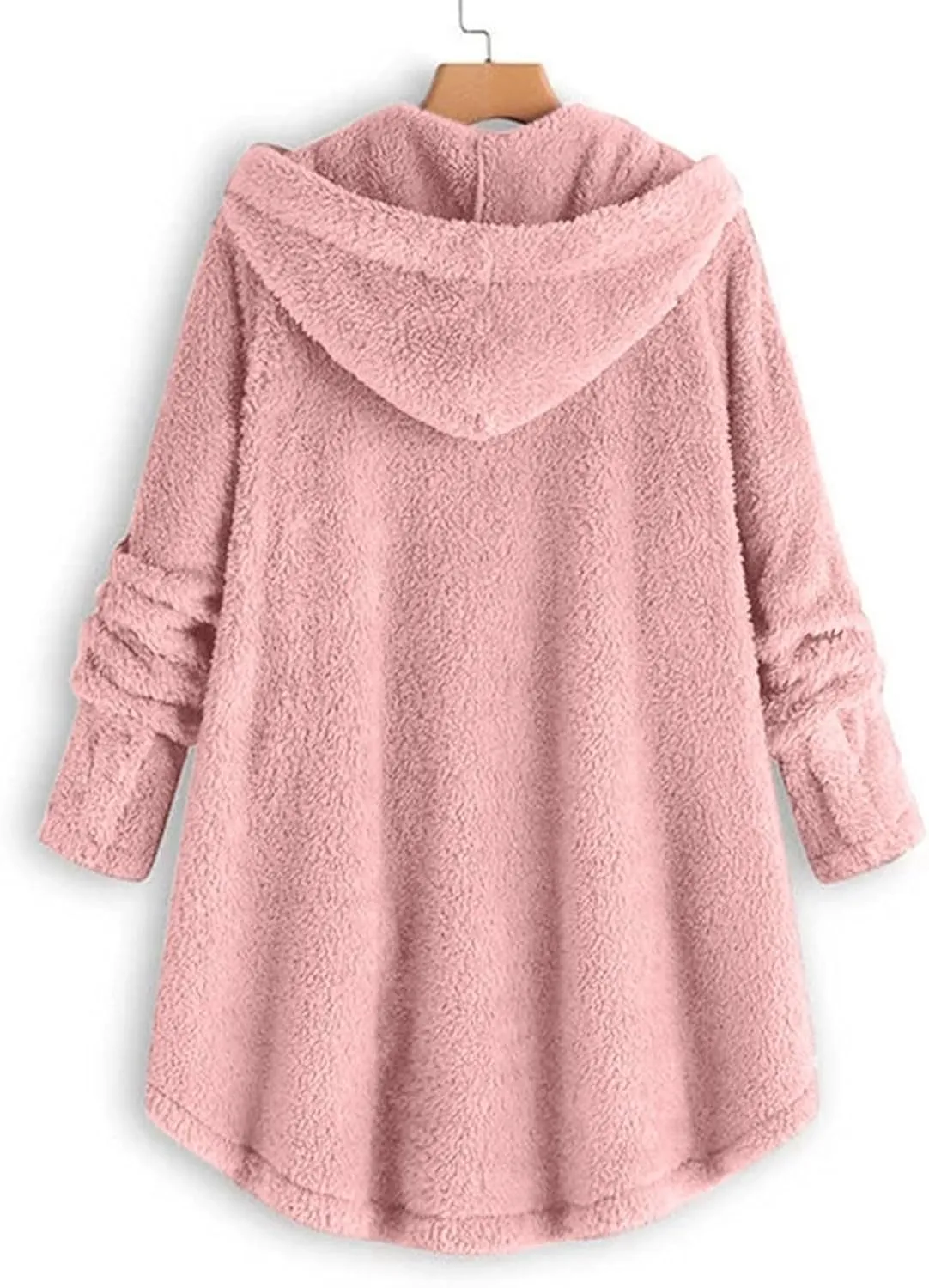 Fuzzy Fleece Jacket Women Trendy Button Long Sleeve Sherpa Hoodies Oversized Casual Lightweight Warm Coat with Pocket