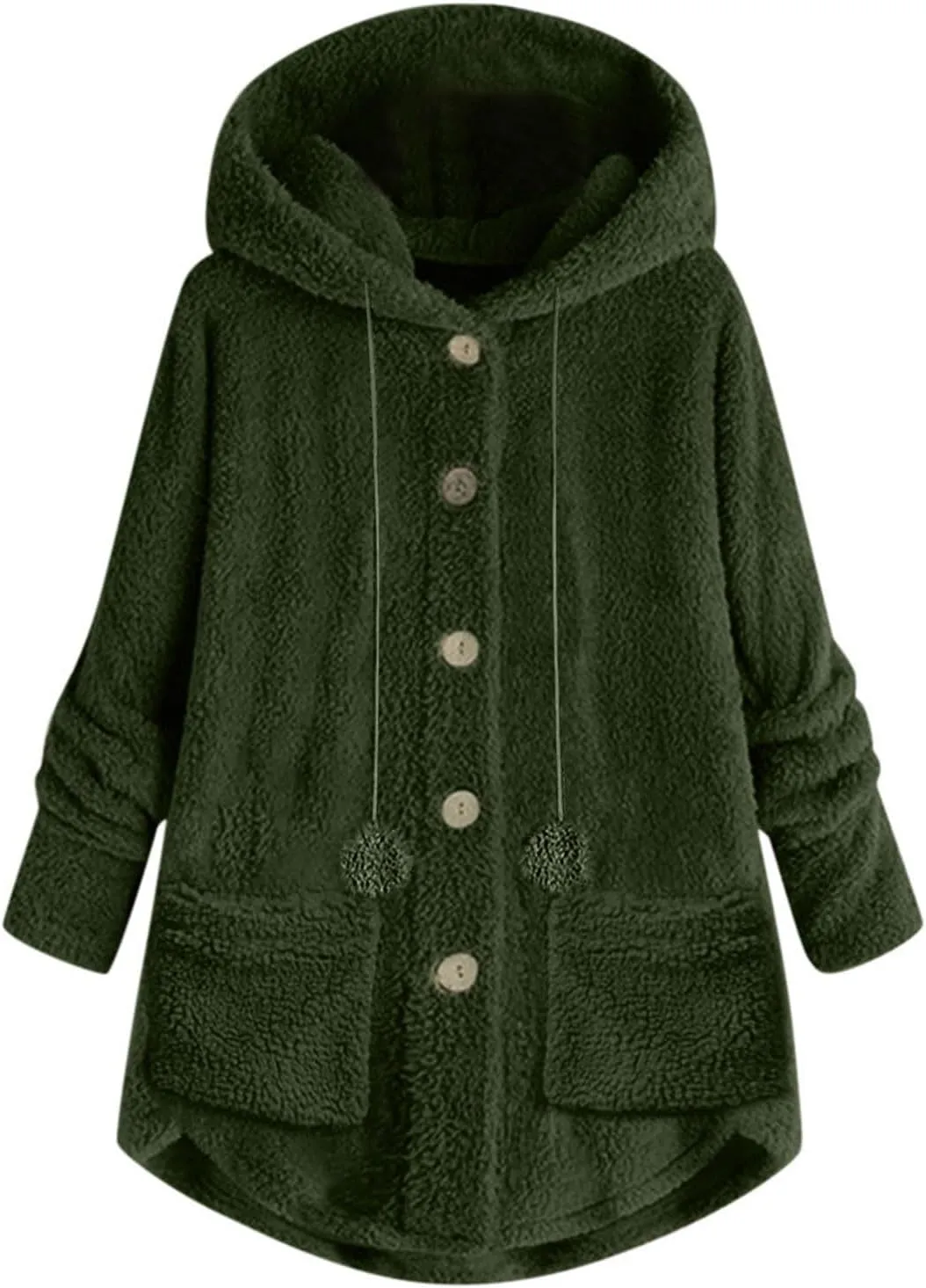 Fuzzy Fleece Jacket Women Trendy Button Long Sleeve Sherpa Hoodies Oversized Casual Lightweight Warm Coat with Pocket