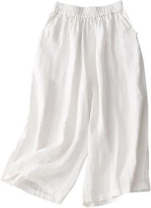 FZYLQY Wide Leg Trousers for Women Summer Cotton Linen Pants Elastic High Waist Comfy Palazzo Pants Casual Baggy Flowy Slacks