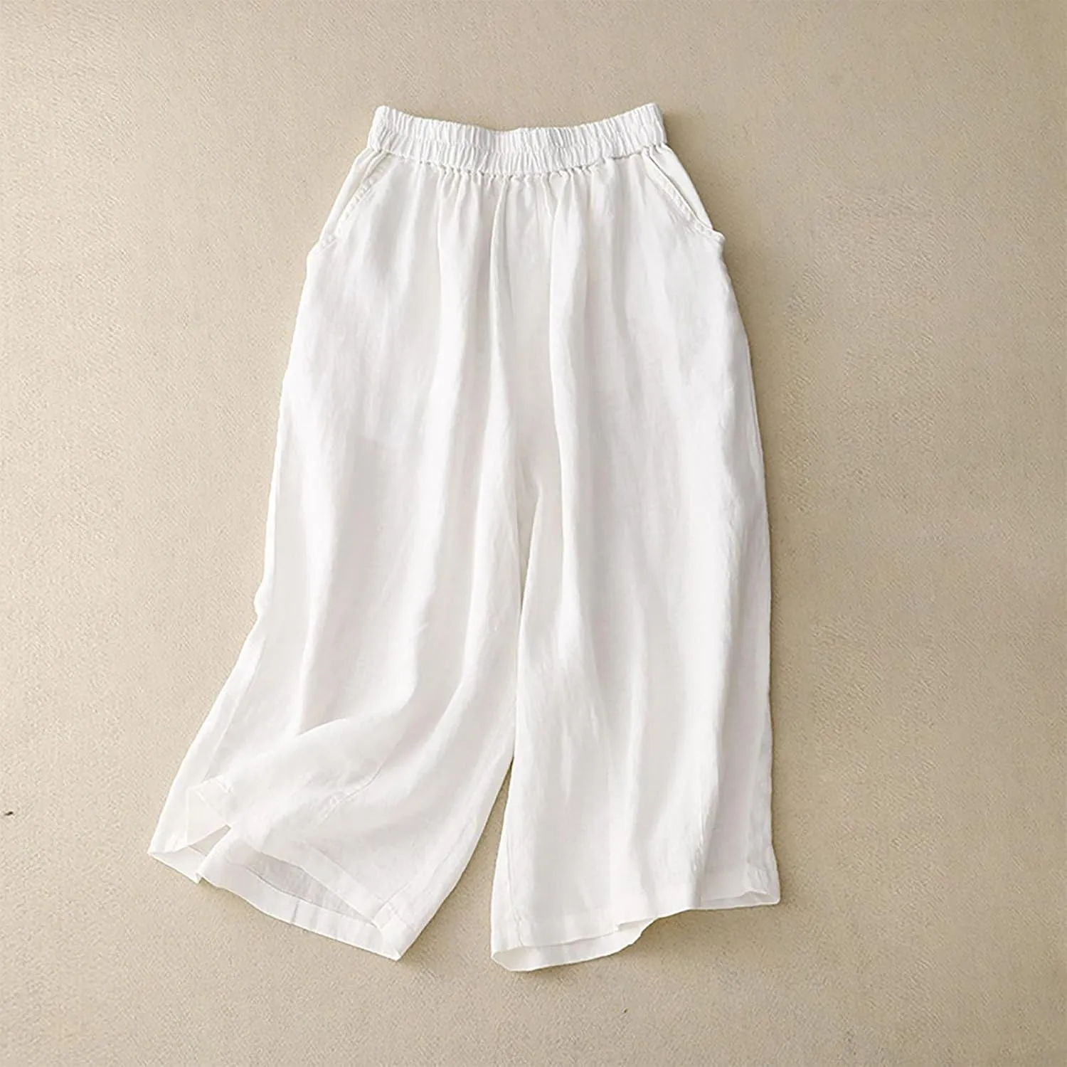 FZYLQY Wide Leg Trousers for Women Summer Cotton Linen Pants Elastic High Waist Comfy Palazzo Pants Casual Baggy Flowy Slacks