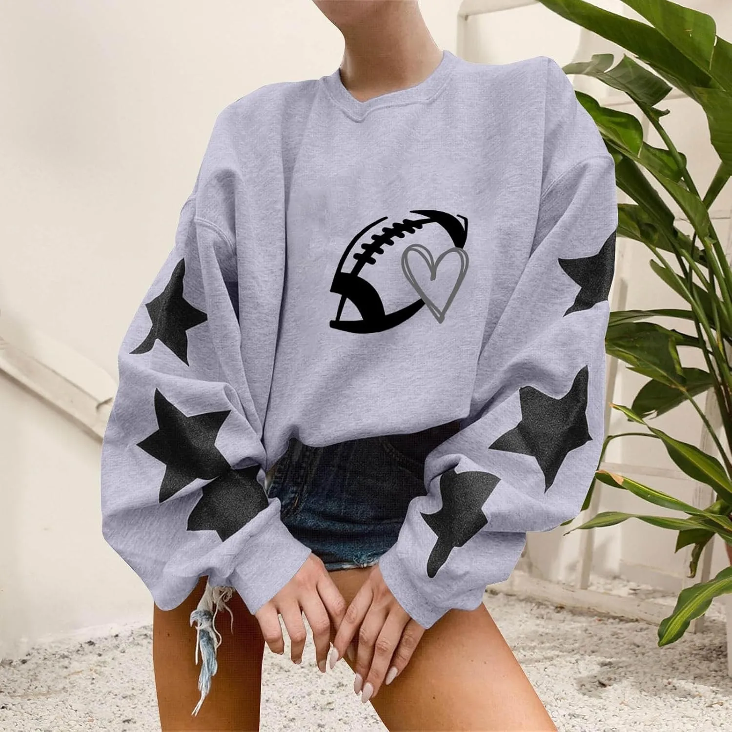 Game Day Sweatshirts for Women Trendy Long Sleeve Oversized Pullover Fashion Football Star Tops Winter Comfort Clothes
