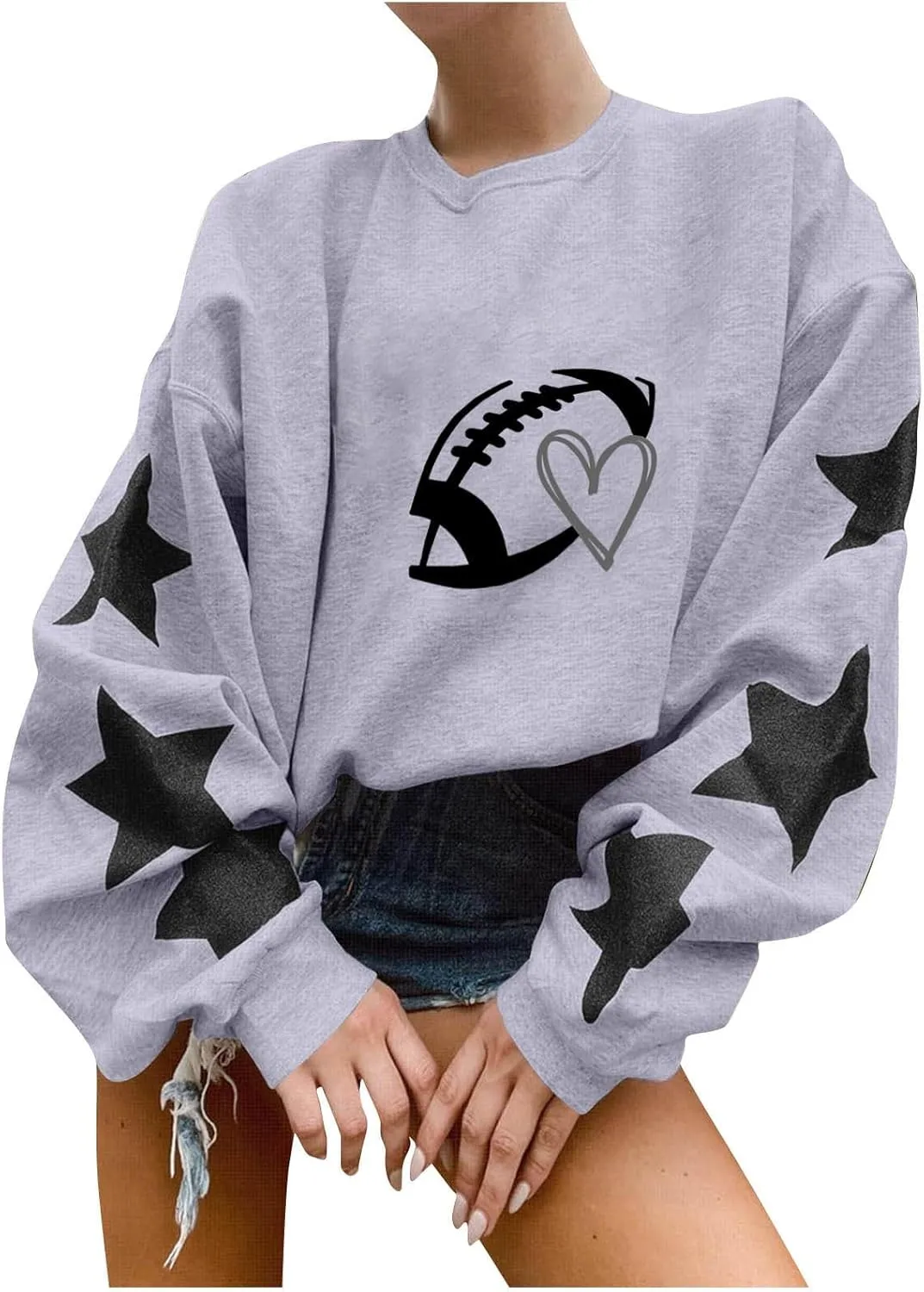 Game Day Sweatshirts for Women Trendy Long Sleeve Oversized Pullover Fashion Football Star Tops Winter Comfort Clothes