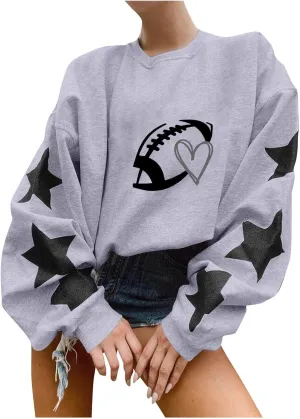 Game Day Sweatshirts for Women Trendy Long Sleeve Oversized Pullover Fashion Football Star Tops Winter Comfort Clothes