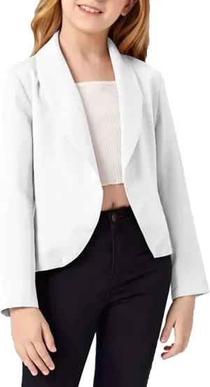 Girls Blazer Jacket Solid Color Lapel Suit Open Front Long Sleeve Blazers for Kids Girls Size 5-14 Years