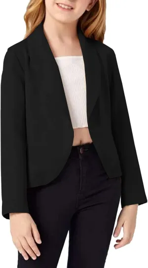 Girls Blazer Jacket Solid Color Lapel Suit Open Front Long Sleeve Blazers for Kids Girls Size 5-14 Years