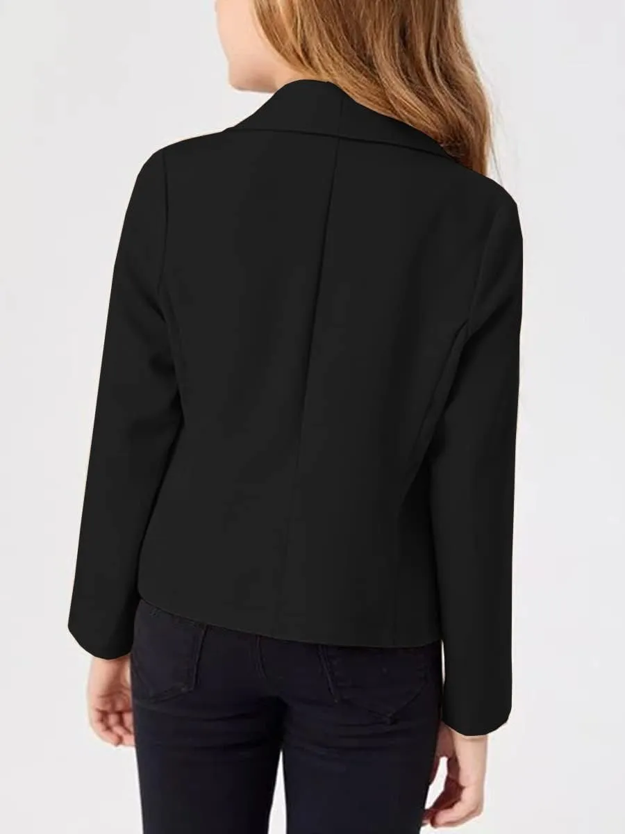 Girls Blazer Jacket Solid Color Lapel Suit Open Front Long Sleeve Blazers for Kids Girls Size 5-14 Years