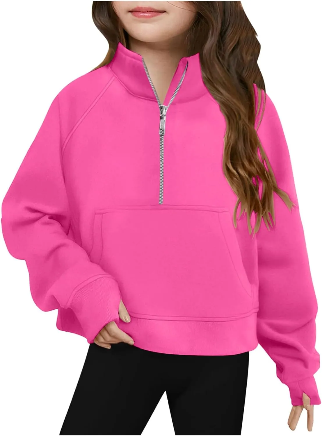 Girls Half Zip Oversized Hoodies Casual Long Sleeve Pullover Shirts with Big Pockets Teen Girls Preppy Clothes