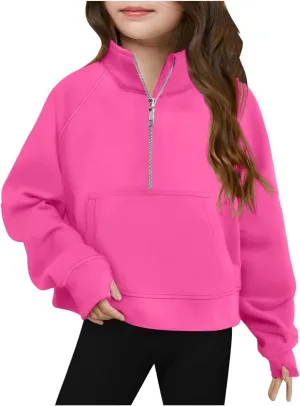 Girls Half Zip Oversized Hoodies Casual Long Sleeve Pullover Shirts with Big Pockets Teen Girls Preppy Clothes
