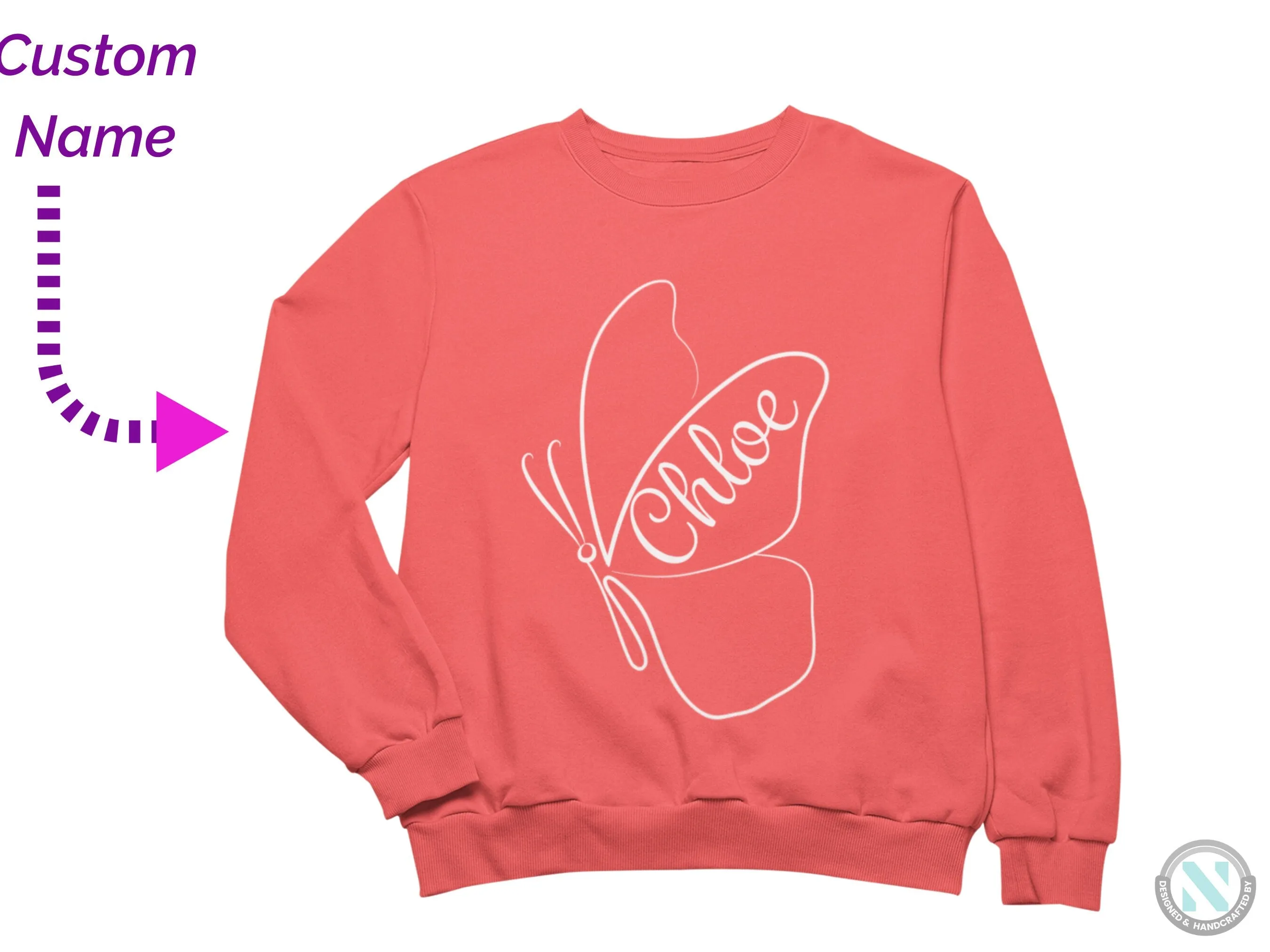 Girls Personalized Name Autumn Long Sleeve Sweatshirt with Butterfly