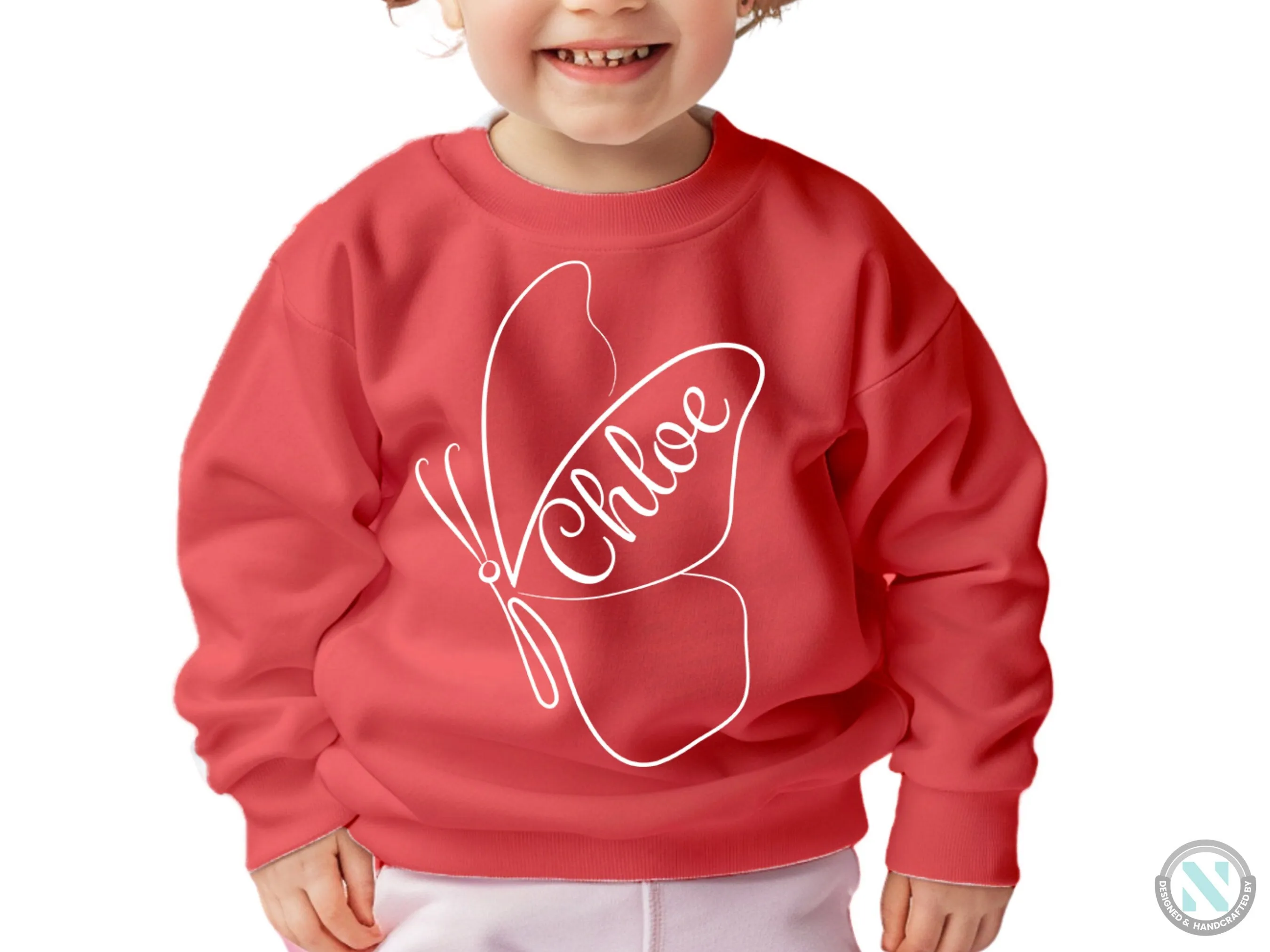 Girls Personalized Name Autumn Long Sleeve Sweatshirt with Butterfly