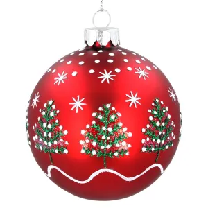 Gisela Graham Matt Red Glass Xmas Trees Stars Bauble