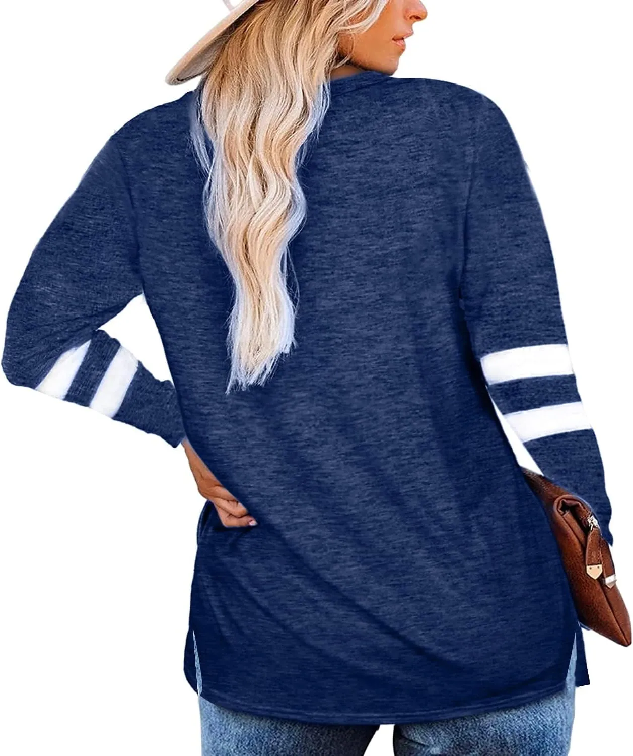 Gloria&Sarah Womens Plus Size Tops V Neck T Shirt Color Block Long Sleeve Casual Tunic Tops