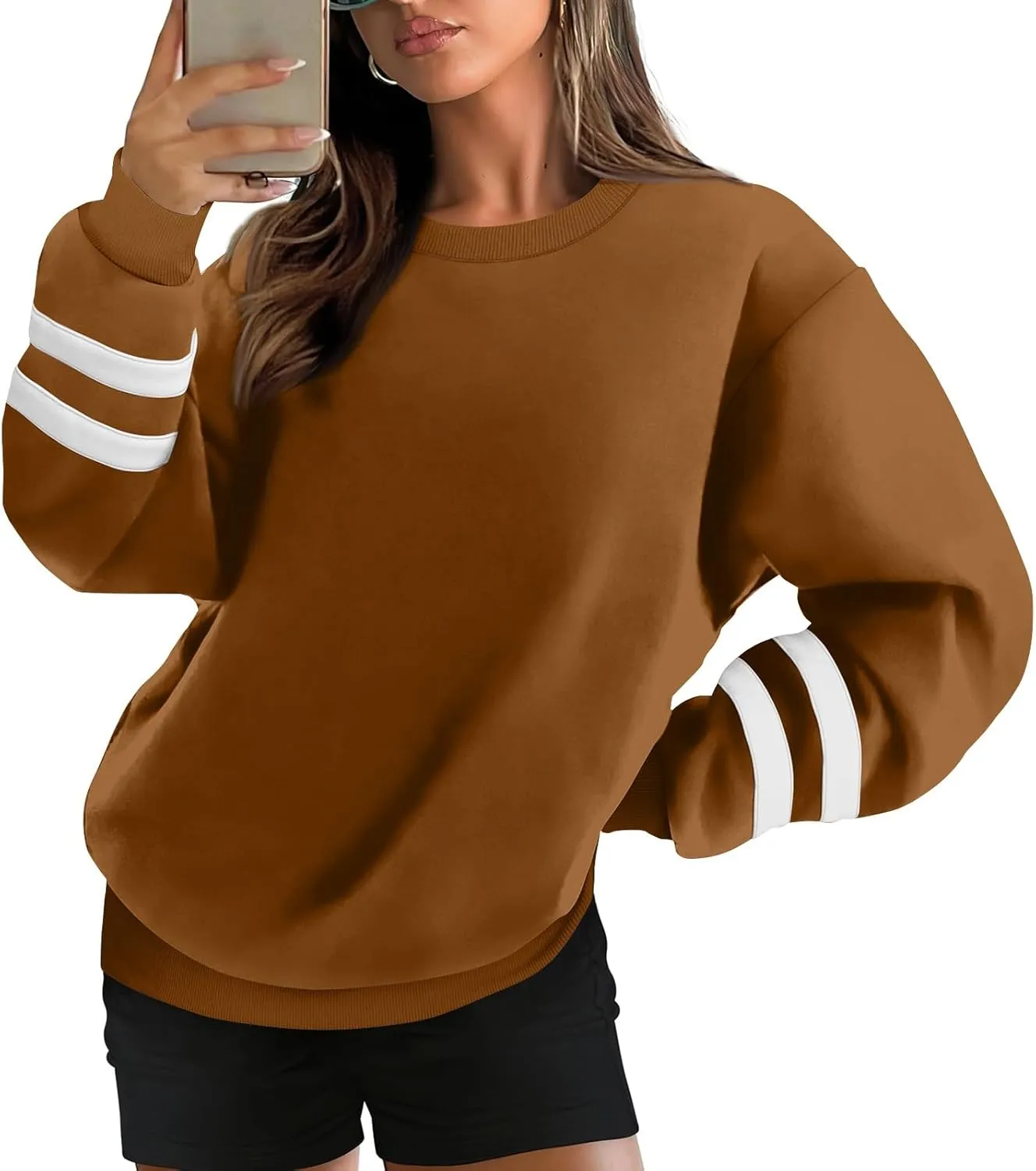 GOFULY Crewneck Sweatshirt For Women Trendy Plus Size Shirts Long Sleeve Oversized Sweatshirts Fall Winter Solid Pullover