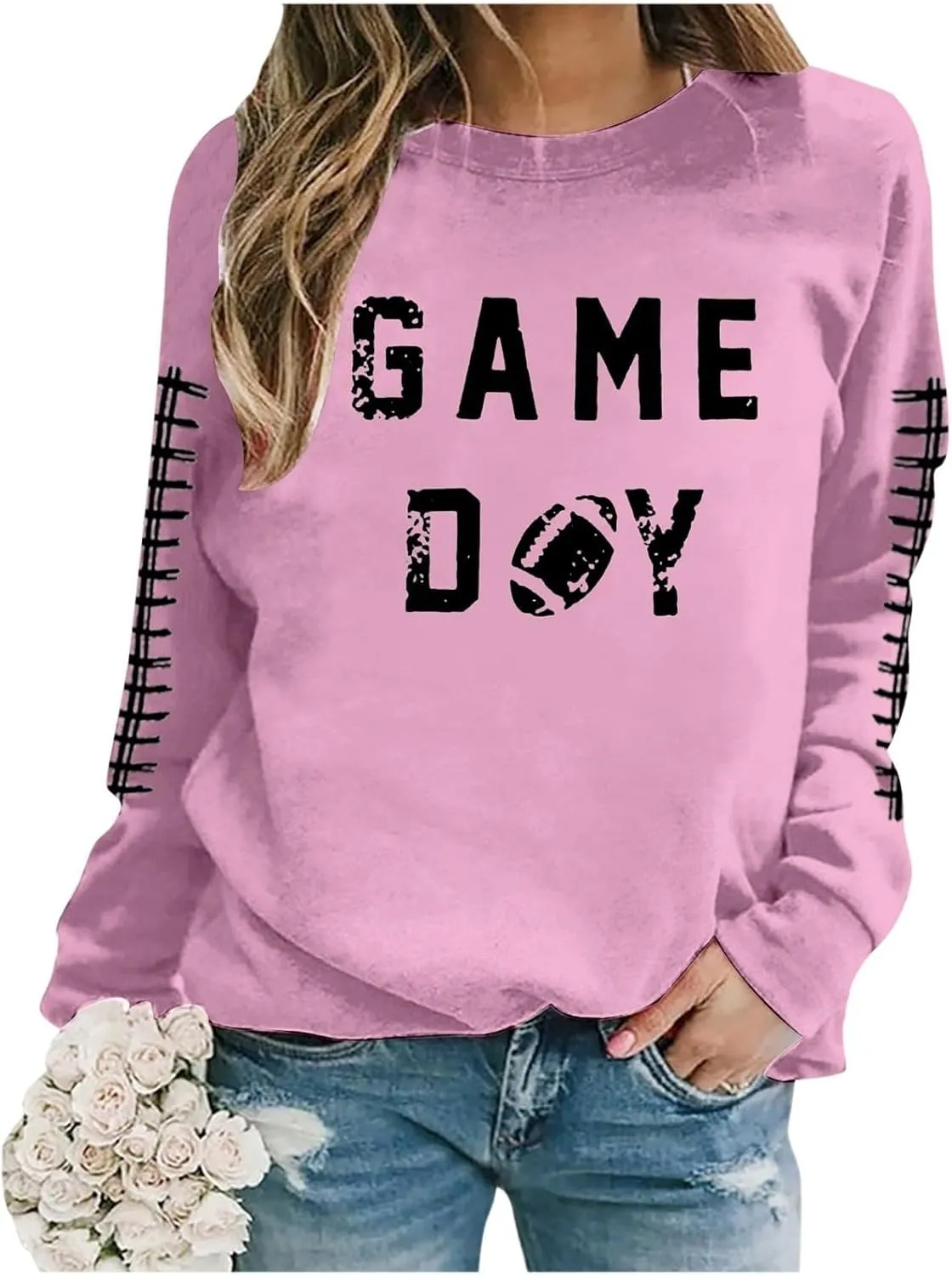 GOFULY Football Sweatshirts For Women Lightweight Game Day Shirts Long Sleeve Fall Sweatshirts 2024 Crewneck Outfits Tops