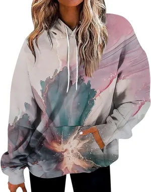 GOFULY Women Sweatshirt Fall Marble Print Hoodies Lightweight Winter Sweatshirt Long Sleeve Drawstring Pullover With Pocket