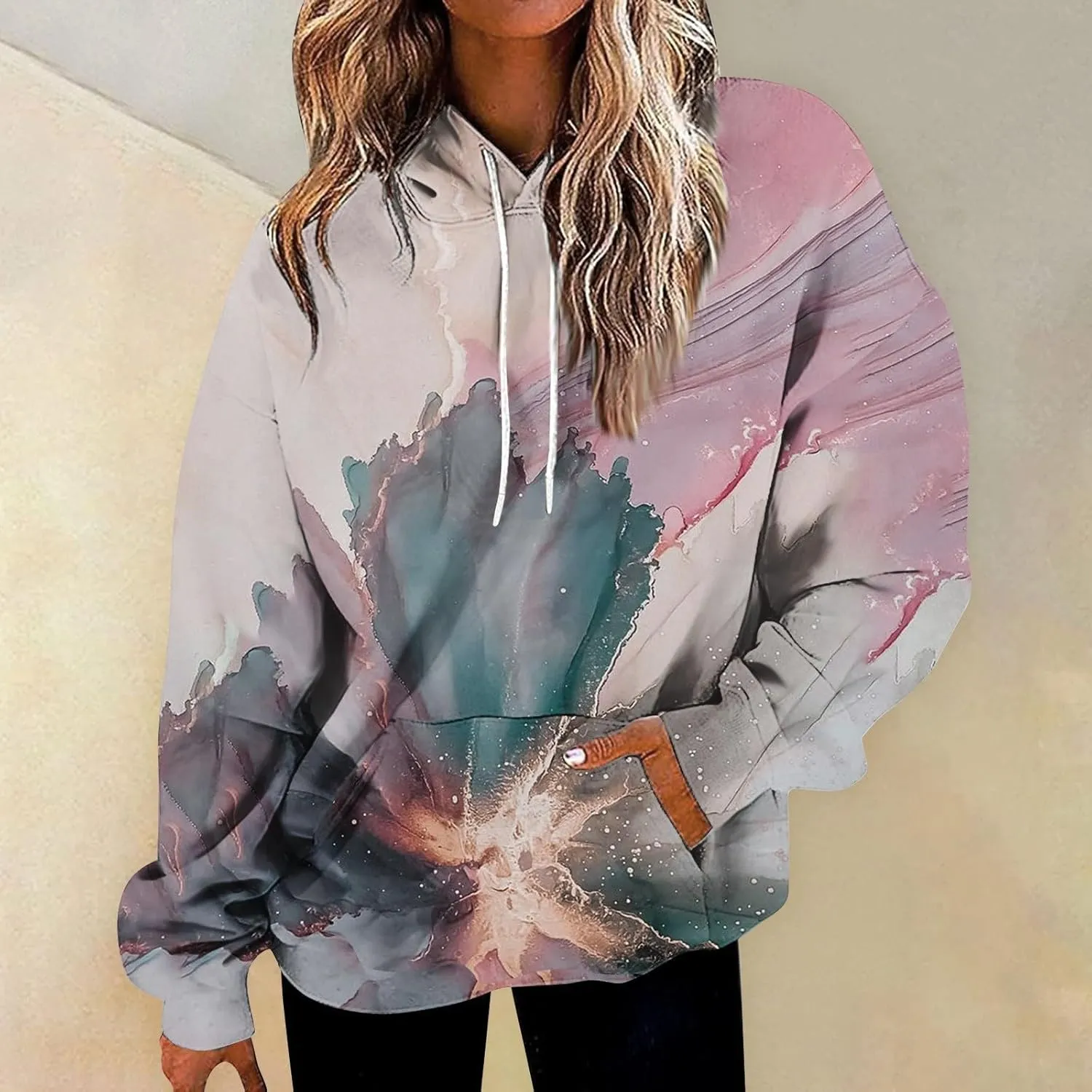 GOFULY Women Sweatshirt Fall Marble Print Hoodies Lightweight Winter Sweatshirt Long Sleeve Drawstring Pullover With Pocket