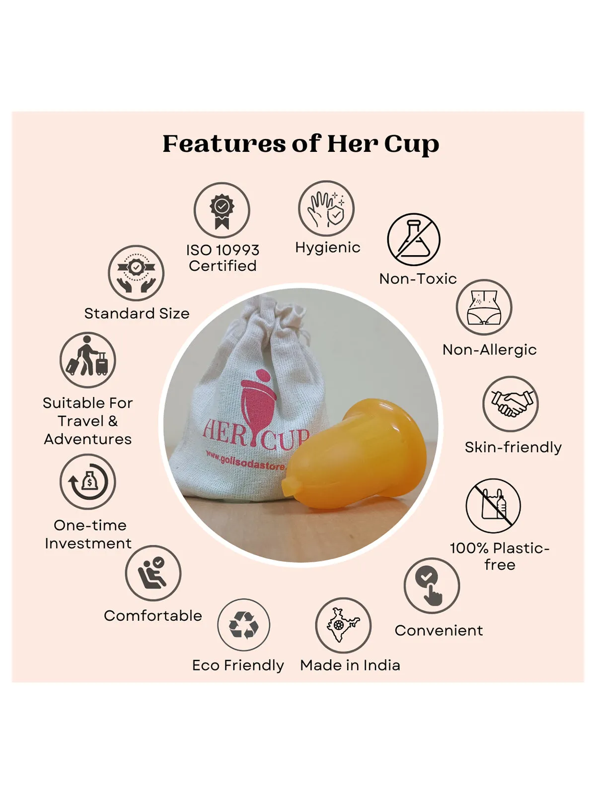 Goli Soda Her Cup Reusable Menstrual Cup for Women Yellow