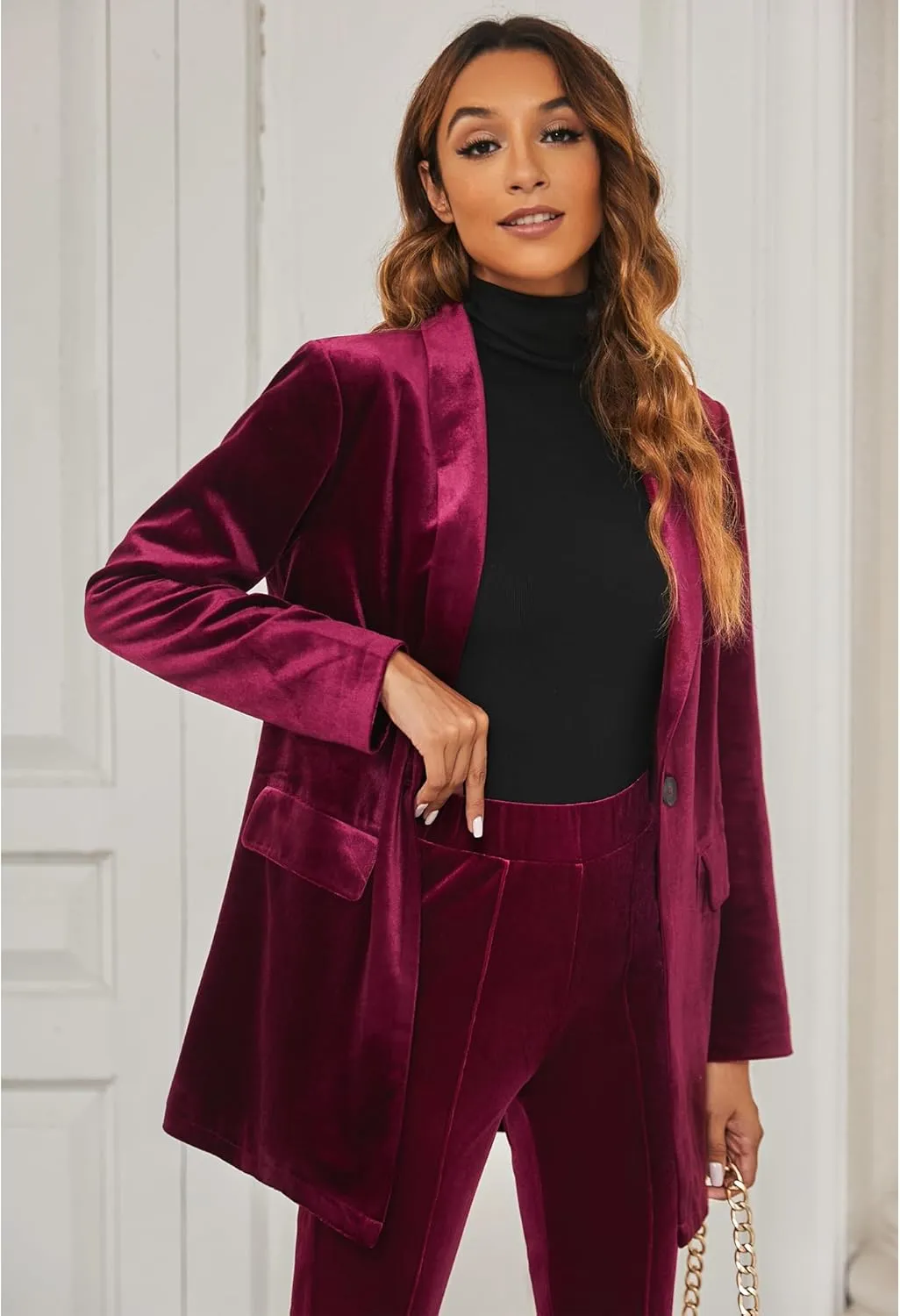 GRAPENT Velvet Blazers Jackets for Women Business Casual Oversized Long Suit Jacket Dressy Cardigan Blazer Work Office