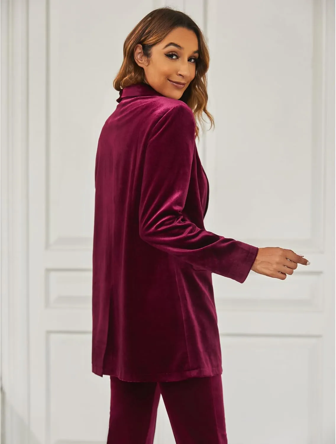 GRAPENT Velvet Blazers Jackets for Women Business Casual Oversized Long Suit Jacket Dressy Cardigan Blazer Work Office