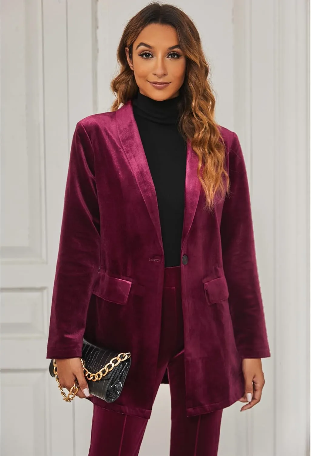 GRAPENT Velvet Blazers Jackets for Women Business Casual Oversized Long Suit Jacket Dressy Cardigan Blazer Work Office
