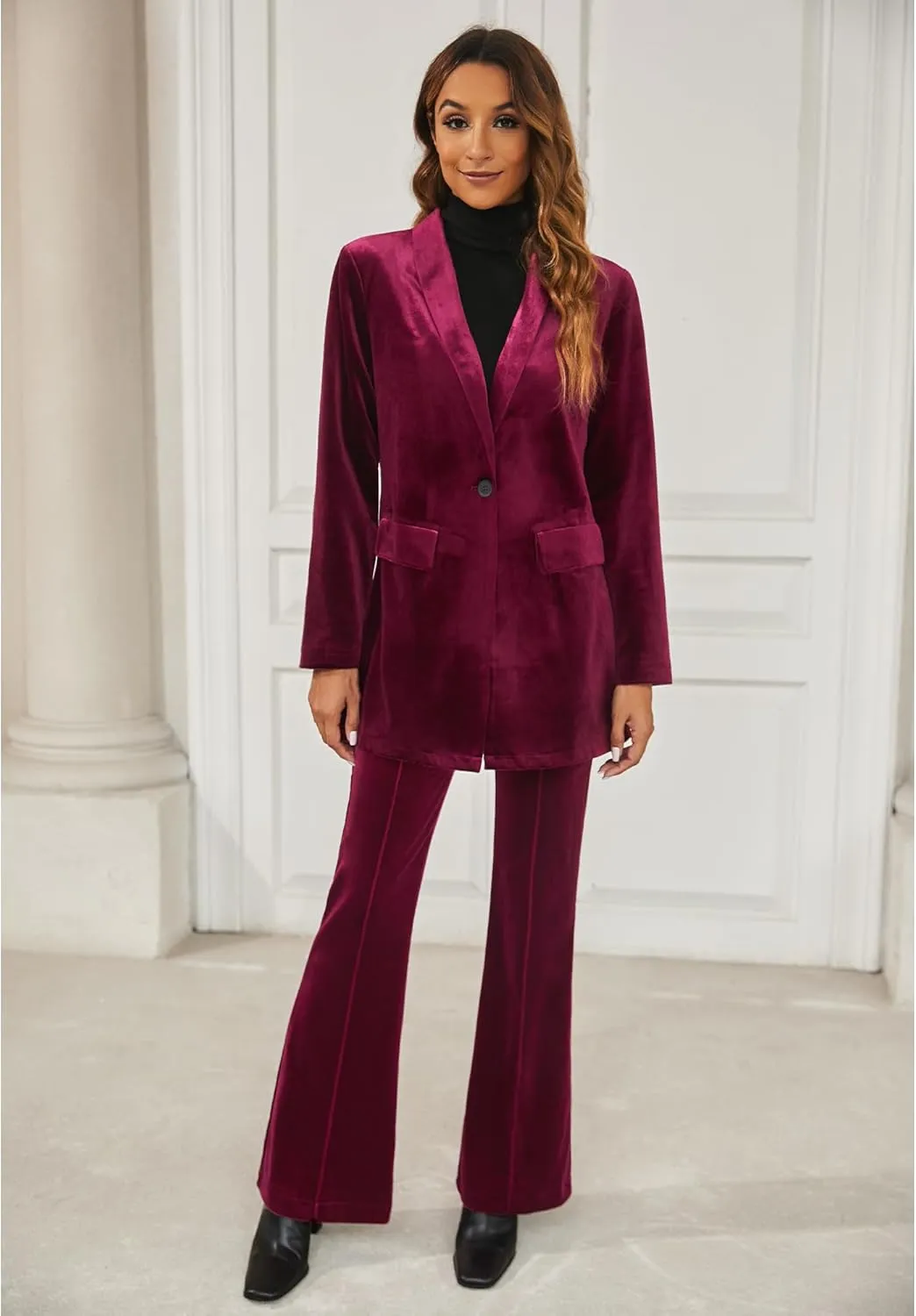 GRAPENT Velvet Blazers Jackets for Women Business Casual Oversized Long Suit Jacket Dressy Cardigan Blazer Work Office
