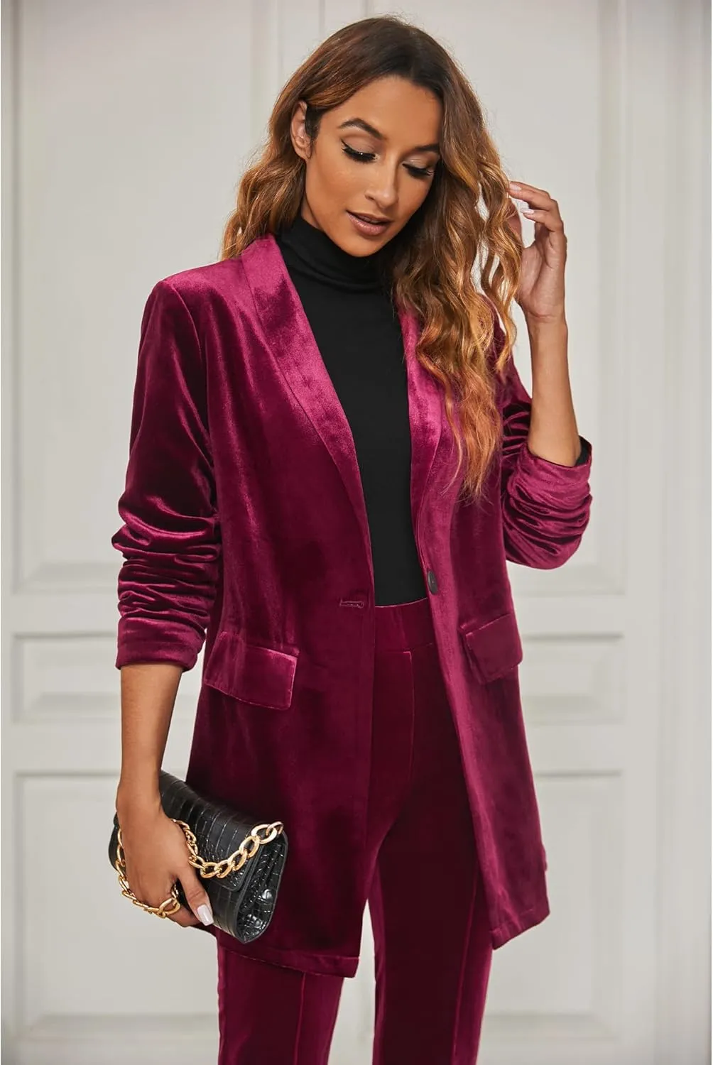 GRAPENT Velvet Blazers Jackets for Women Business Casual Oversized Long Suit Jacket Dressy Cardigan Blazer Work Office