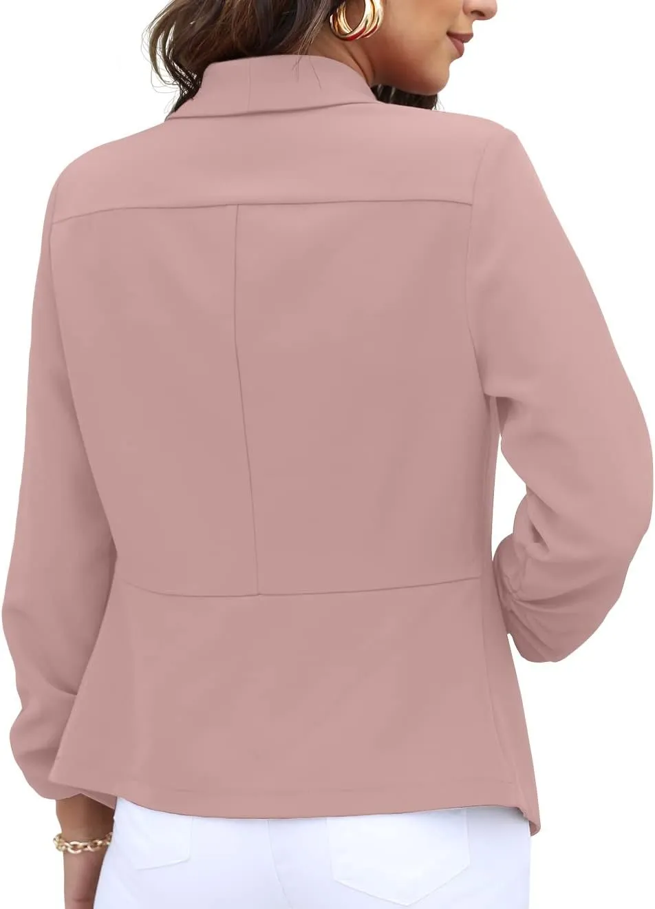 GRECERELLE Women's Blazer Suit Open Front Cardigan 3/4 Sleeve Fitted Jacket Casual Office Cropped Blazer