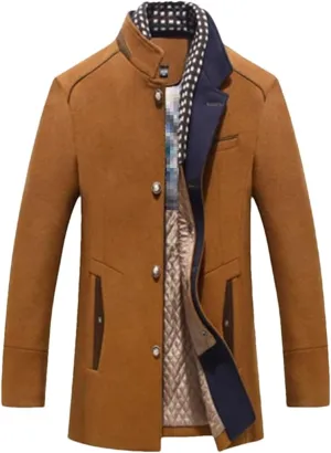 Haitpant Autumn Winter Men's Wool Coats Middle Long Scarf Collar Cotton-Padded Thick Warm Woolen Trench Coat