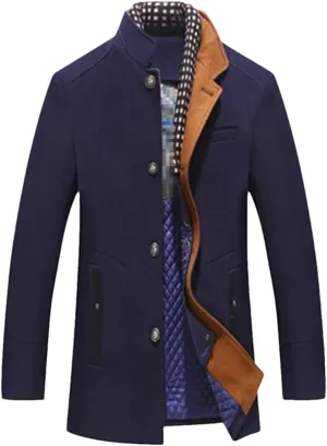 Haitpant Autumn Winter Men's Wool Coats Middle Long Scarf Collar Cotton-Padded Thick Warm Woolen Trench Coat