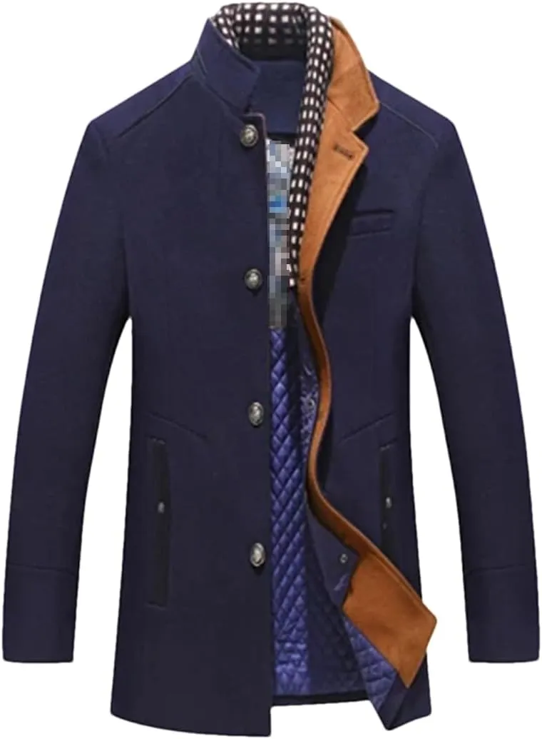 Haitpant Autumn Winter Men's Wool Coats Middle Long Scarf Collar Cotton-Padded Thick Warm Woolen Trench Coat