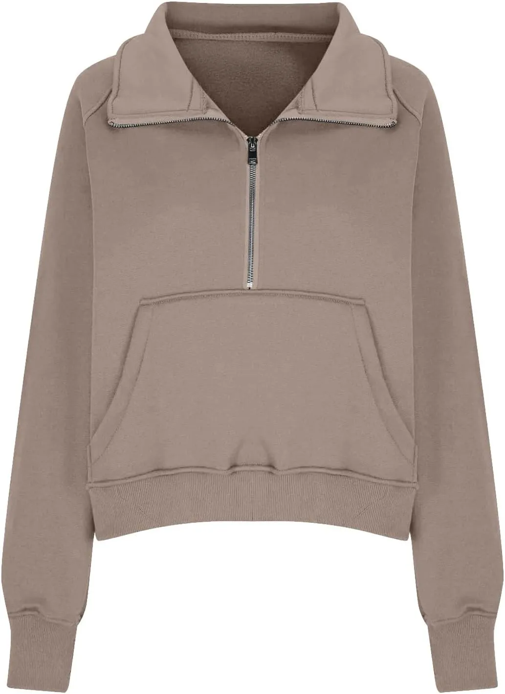 Half Zip Sweatshirt Women Fleece Thumb Hole Cropped Sweatshirts Stand Collared Loose Fit Plain Zip Up Pullover Tops
