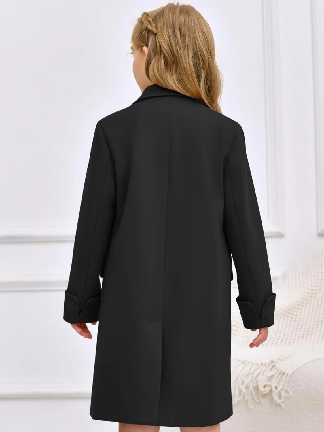 Haloumoning Girls Double Breasted Trench Coat Kids Notch Lapel Long Peacoat with Pockets 5-14 Years