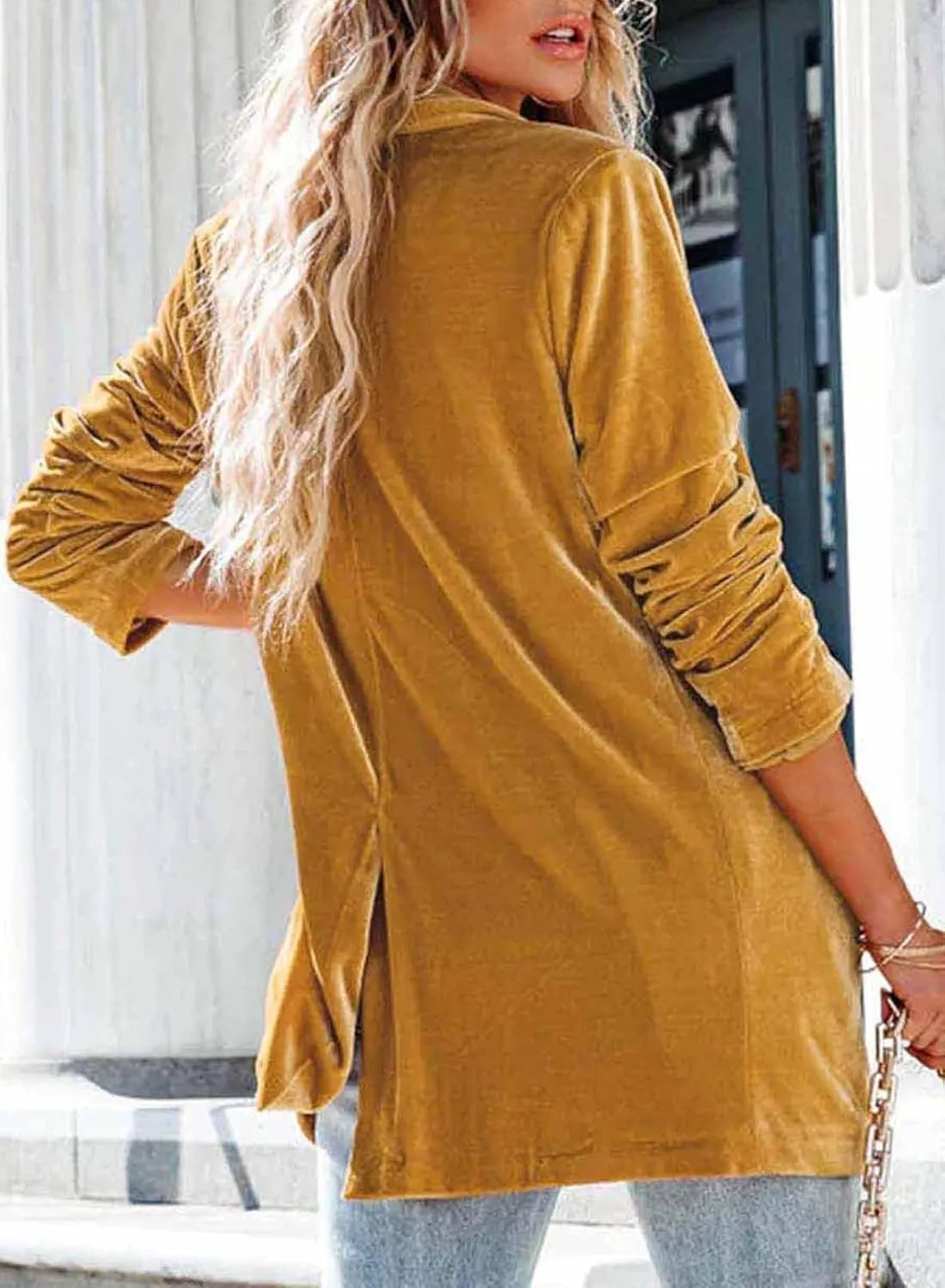 Happy Sailed Women's Velvet Blazer Jackets Casual Long Sleeve Lapel Collar Pocketed Blazer Suits Work Outfits