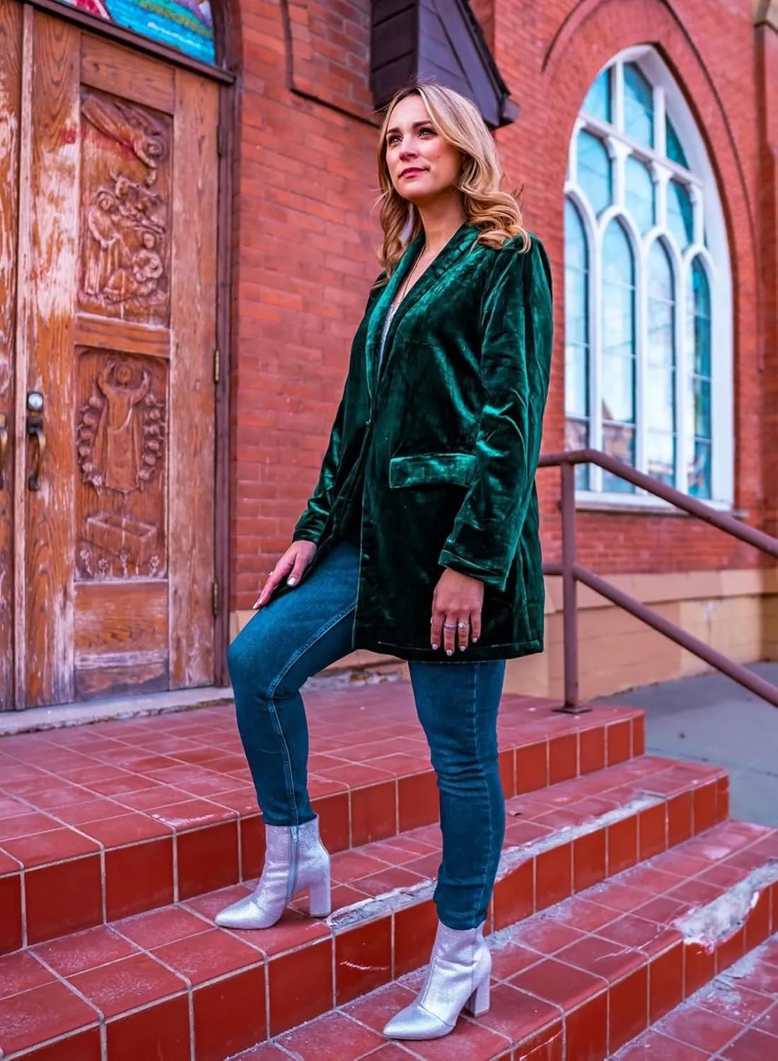 Happy Sailed Women's Velvet Blazer Jackets Casual Long Sleeve Lapel Collar Pocketed Blazer Suits Work Outfits