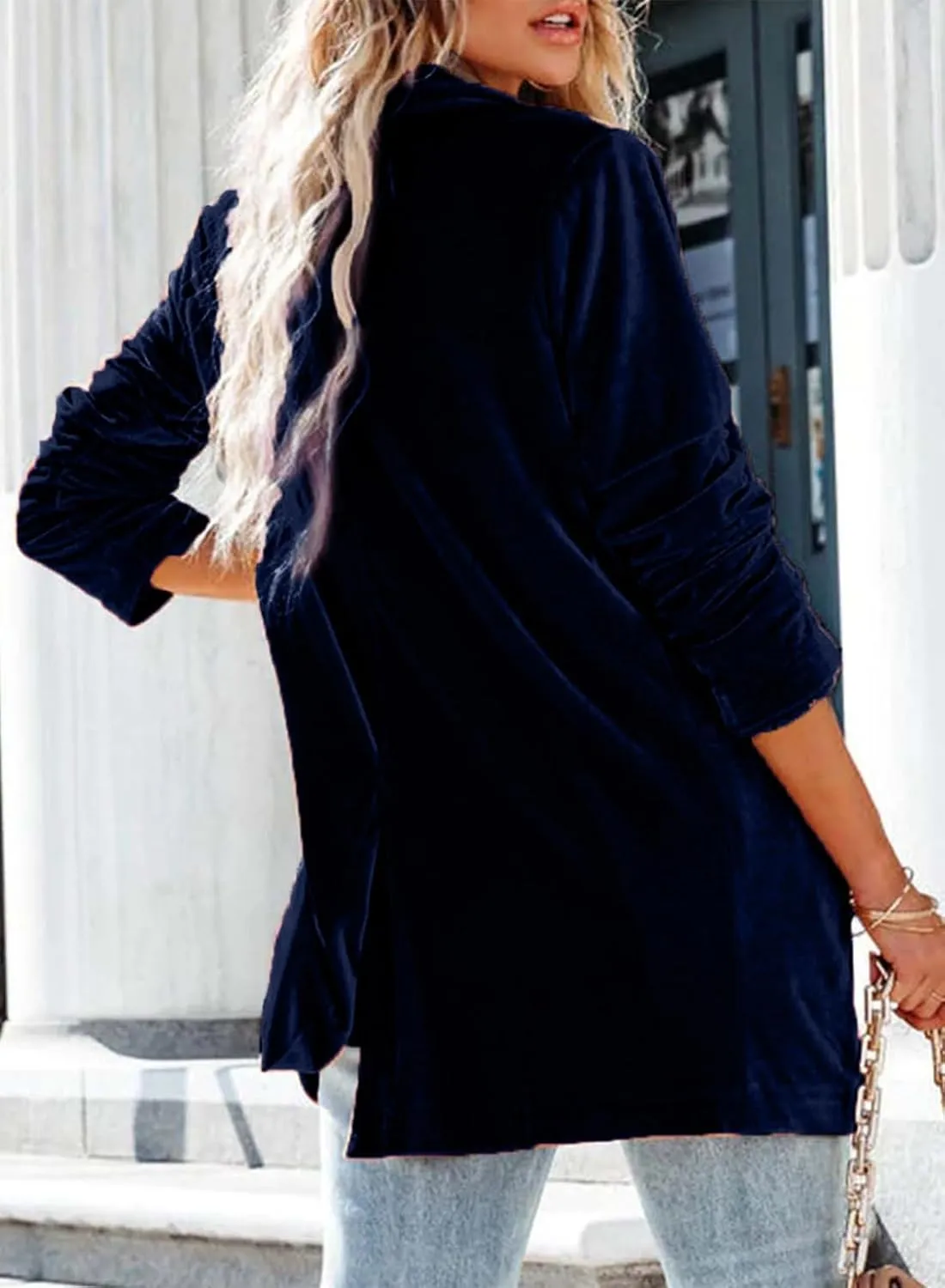 Happy Sailed Women's Velvet Blazer Jackets Casual Long Sleeve Lapel Collar Pocketed Blazer Suits Work Outfits