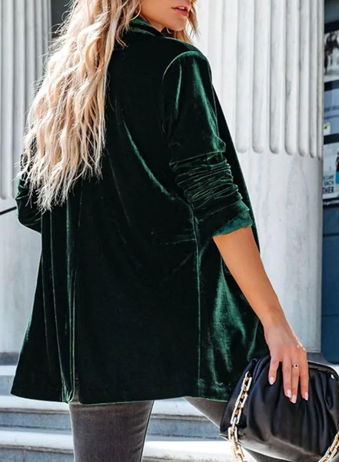 Happy Sailed Women's Velvet Blazer Jackets Casual Long Sleeve Lapel Collar Pocketed Blazer Suits Work Outfits
